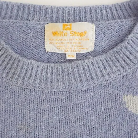 Vintage White Stag Blue Ivory Seagull Bird Scenic Crewneck Knit Sweater M - Picture 10 of 10